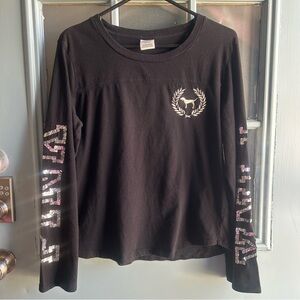 Y2K Victoria's Secret PINK Bling Sequin Campus Long Sleeve Crew Neck Tee Black